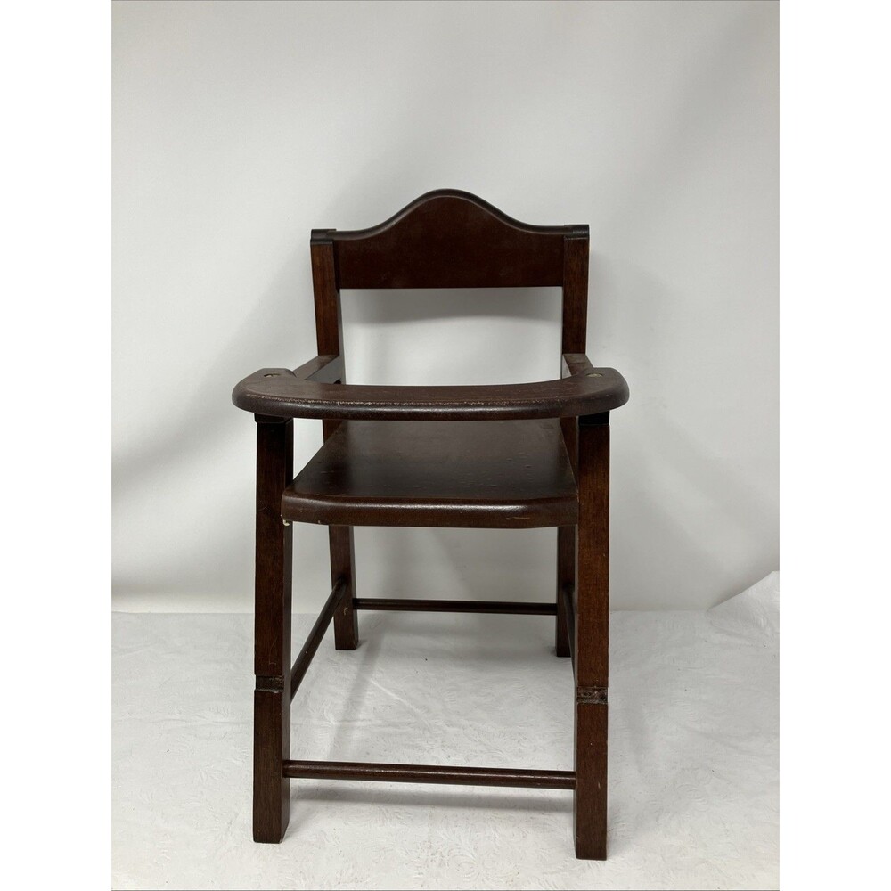 VTG Doll Chair HighChair Solid Wood Brown 15x8x9” Large